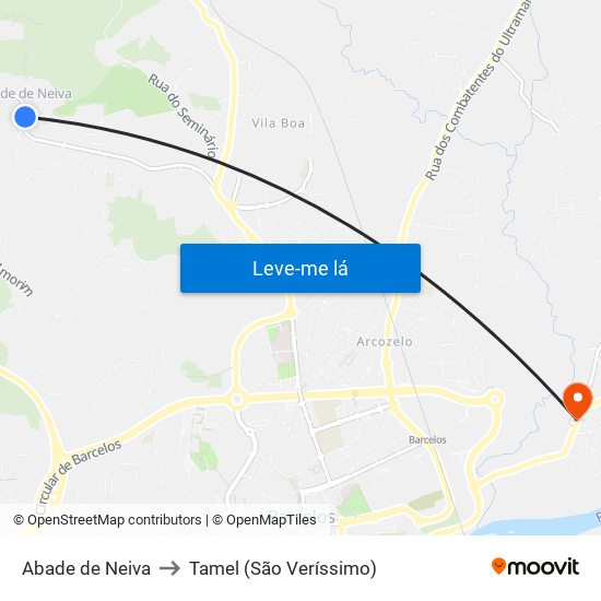 Abade de Neiva to Tamel (São Veríssimo) map