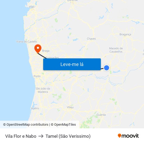 Vila Flor e Nabo to Tamel (São Veríssimo) map