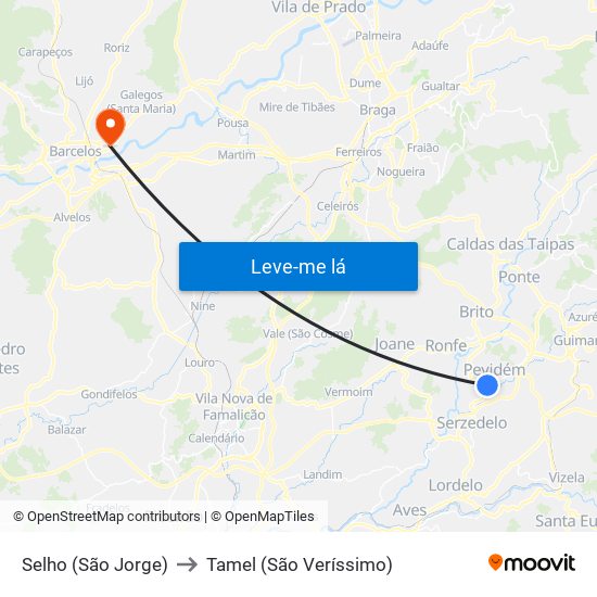 Selho (São Jorge) to Tamel (São Veríssimo) map