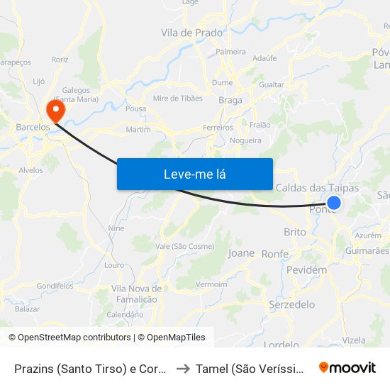 Prazins (Santo Tirso) e Corvite to Tamel (São Veríssimo) map