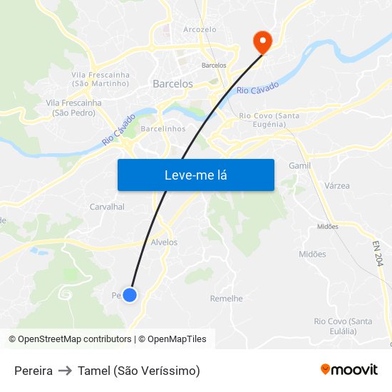 Pereira to Tamel (São Veríssimo) map