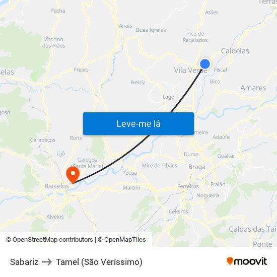 Sabariz to Tamel (São Veríssimo) map