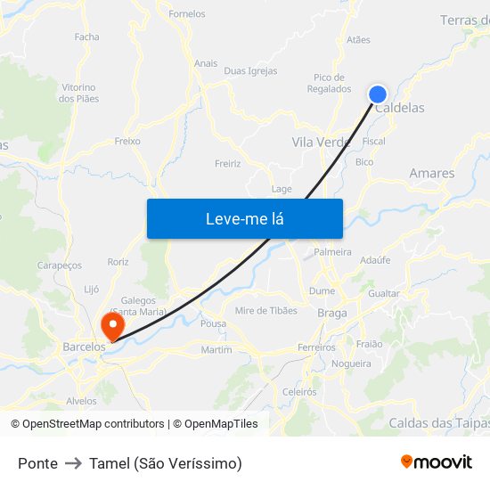 Ponte to Tamel (São Veríssimo) map