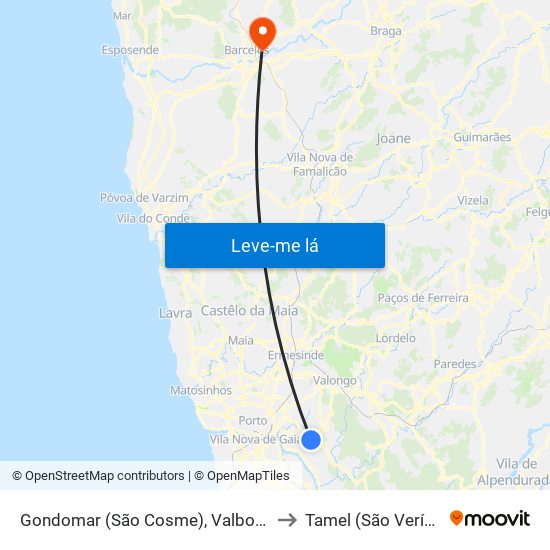 Gondomar (São Cosme), Valbom e Jovim to Tamel (São Veríssimo) map