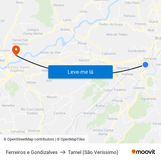 Ferreiros e Gondizalves to Tamel (São Veríssimo) map