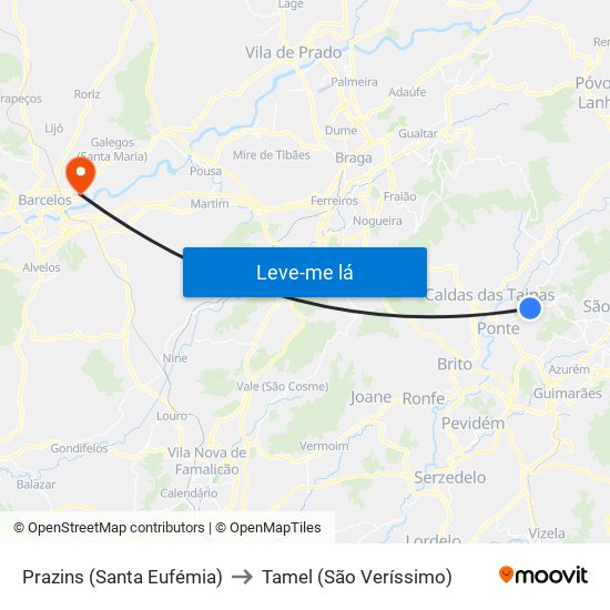 Prazins (Santa Eufémia) to Tamel (São Veríssimo) map