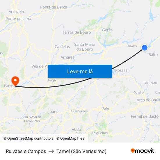 Ruivães e Campos to Tamel (São Veríssimo) map