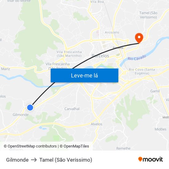 Gilmonde to Tamel (São Veríssimo) map