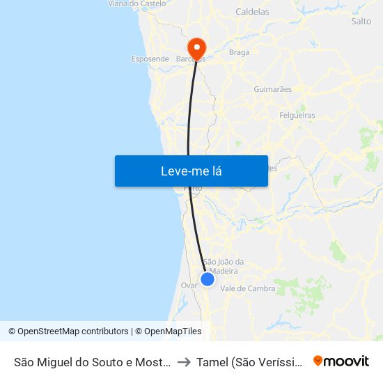 São Miguel do Souto e Mosteirô to Tamel (São Veríssimo) map