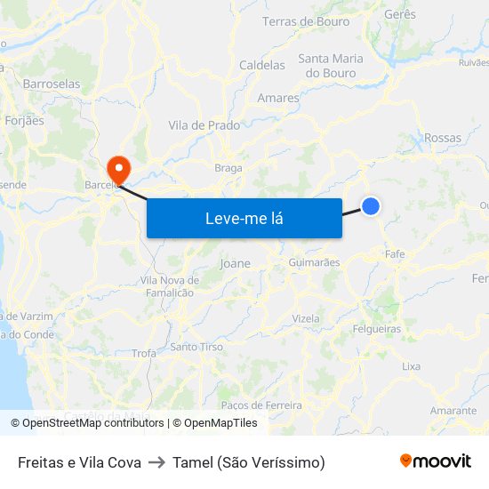 Freitas e Vila Cova to Tamel (São Veríssimo) map