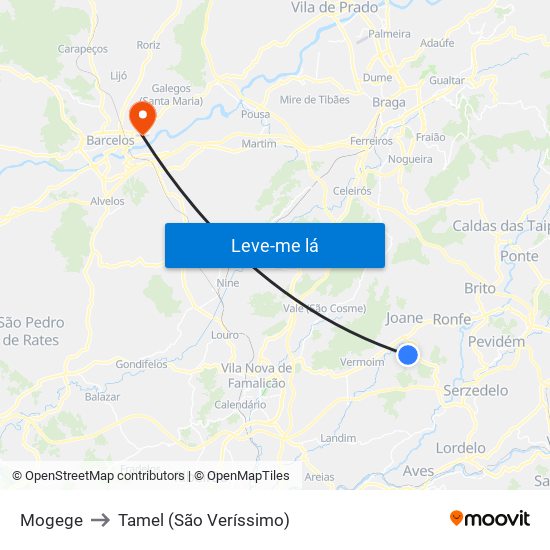 Mogege to Tamel (São Veríssimo) map