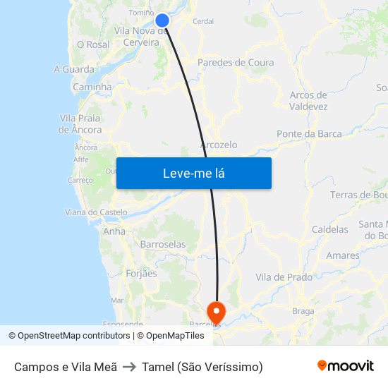 Campos e Vila Meã to Tamel (São Veríssimo) map