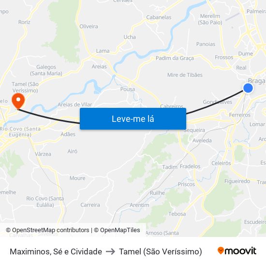 Maximinos, Sé e Cividade to Tamel (São Veríssimo) map