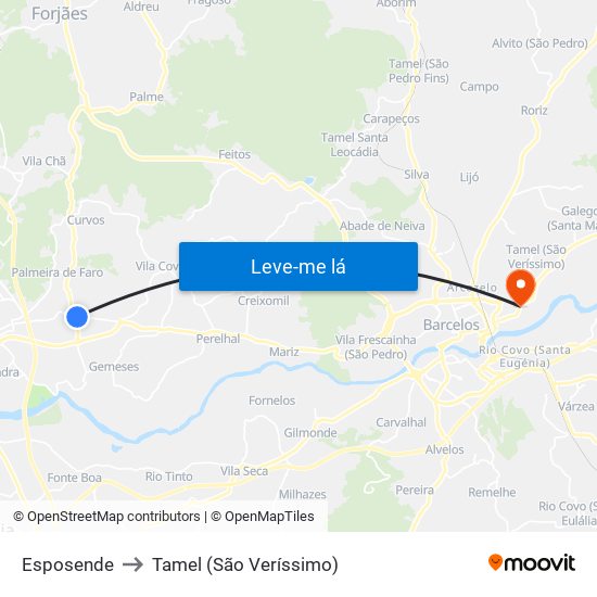 Esposende to Tamel (São Veríssimo) map