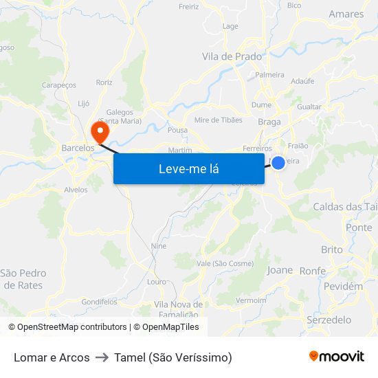 Lomar e Arcos to Tamel (São Veríssimo) map
