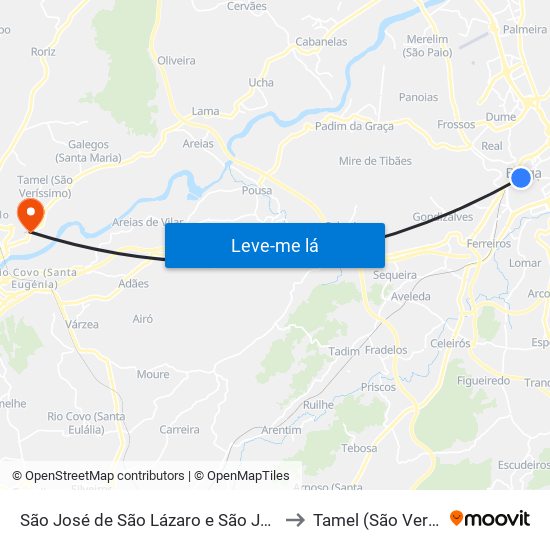 São José de São Lázaro e São João do Souto to Tamel (São Veríssimo) map