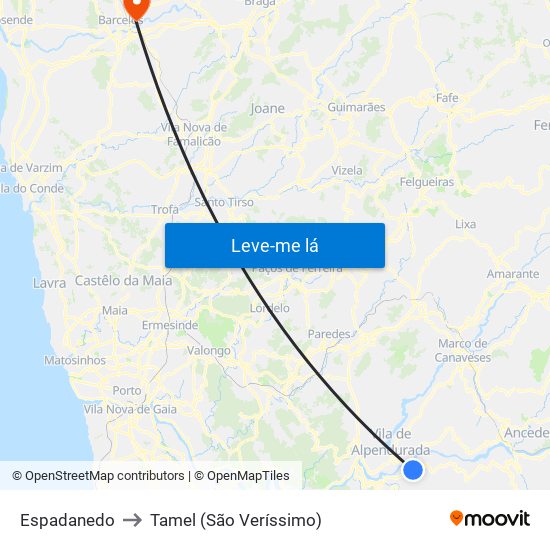 Espadanedo to Tamel (São Veríssimo) map