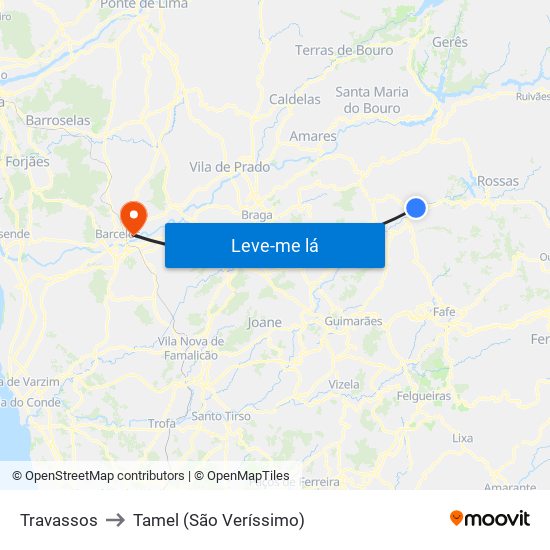 Travassos to Tamel (São Veríssimo) map