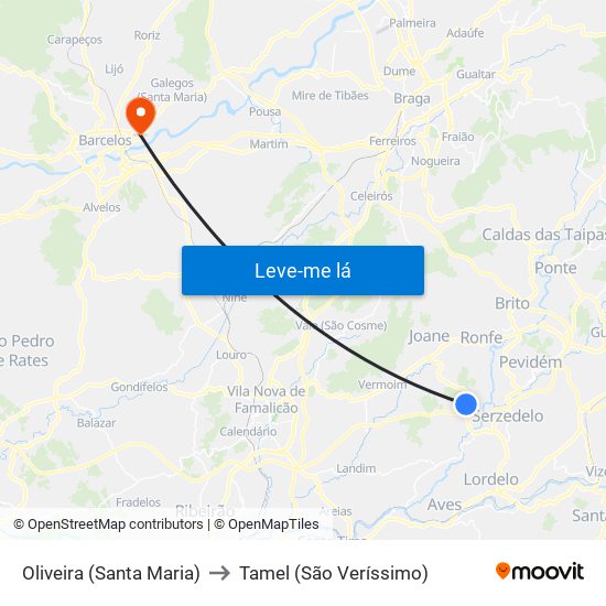 Oliveira (Santa Maria) to Tamel (São Veríssimo) map