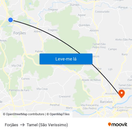 Forjães to Tamel (São Veríssimo) map