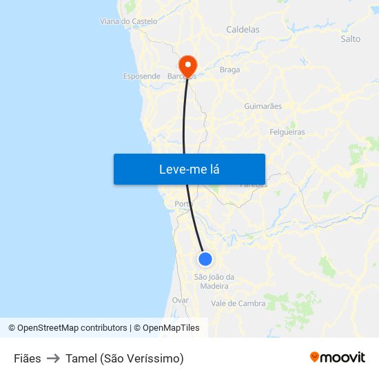 Fiães to Tamel (São Veríssimo) map