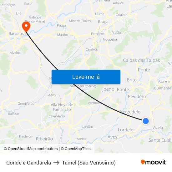 Conde e Gandarela to Tamel (São Veríssimo) map