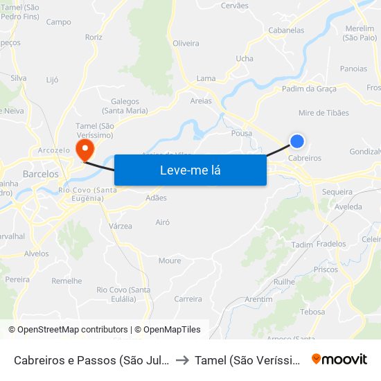 Cabreiros e Passos (São Julião) to Tamel (São Veríssimo) map