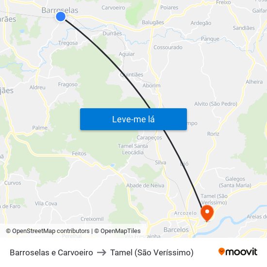 Barroselas e Carvoeiro to Tamel (São Veríssimo) map