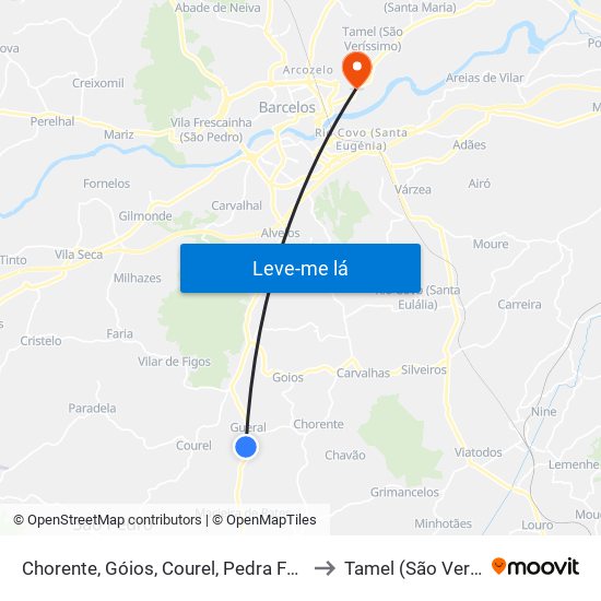 Chorente, Góios, Courel, Pedra Furada e Gueral to Tamel (São Veríssimo) map
