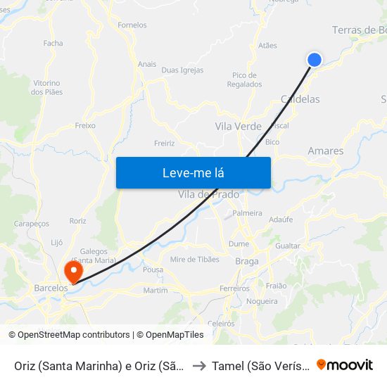 Oriz (Santa Marinha) e Oriz (São Miguel) to Tamel (São Veríssimo) map