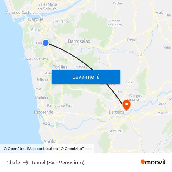 Chafé to Tamel (São Veríssimo) map