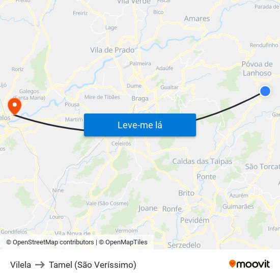 Vilela to Tamel (São Veríssimo) map