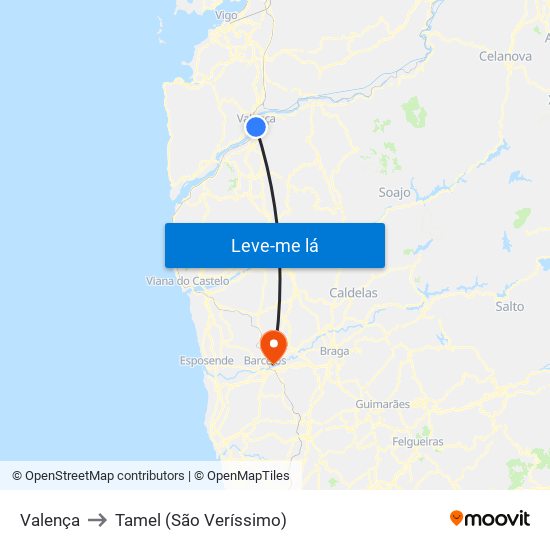 Valença to Tamel (São Veríssimo) map