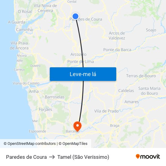 Paredes de Coura to Tamel (São Veríssimo) map