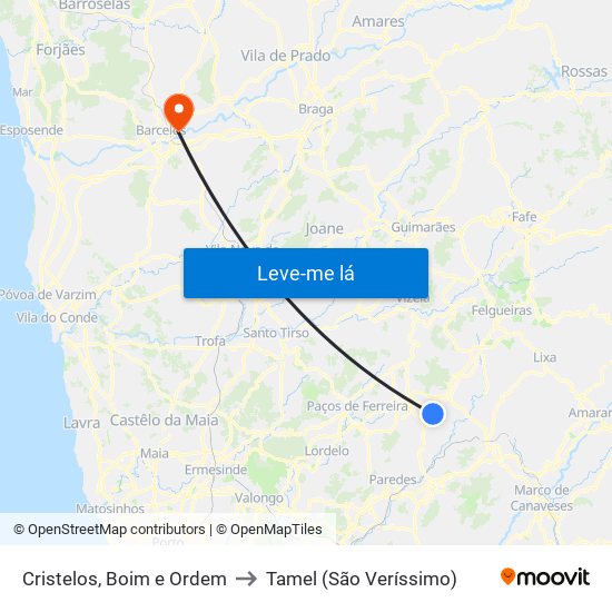 Cristelos, Boim e Ordem to Tamel (São Veríssimo) map