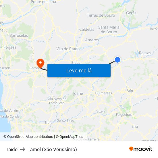 Taíde to Tamel (São Veríssimo) map