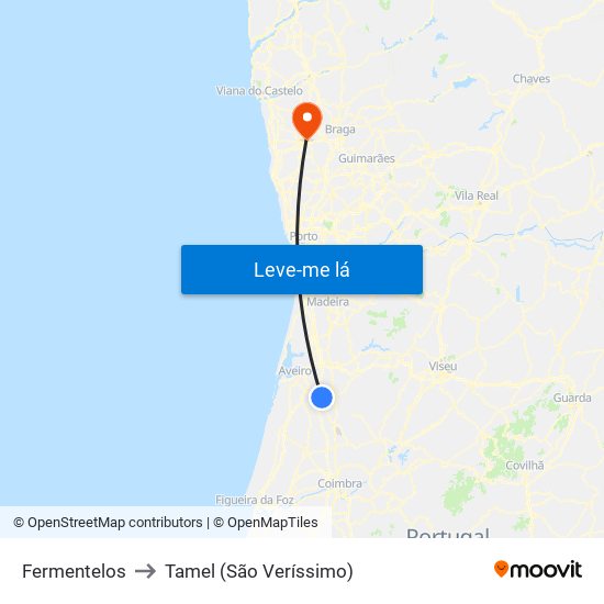 Fermentelos to Tamel (São Veríssimo) map