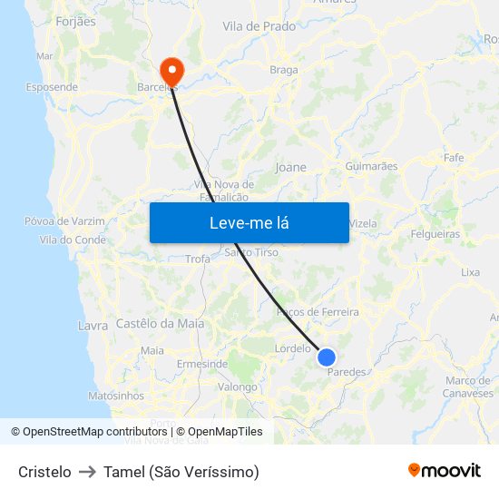 Cristelo to Tamel (São Veríssimo) map