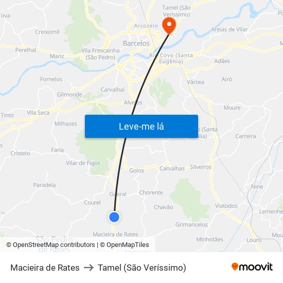 Macieira de Rates to Tamel (São Veríssimo) map