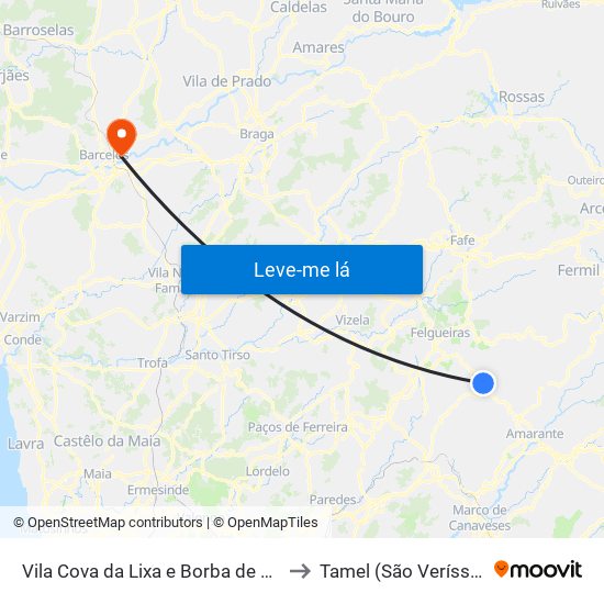 Vila Cova da Lixa e Borba de Godim to Tamel (São Veríssimo) map