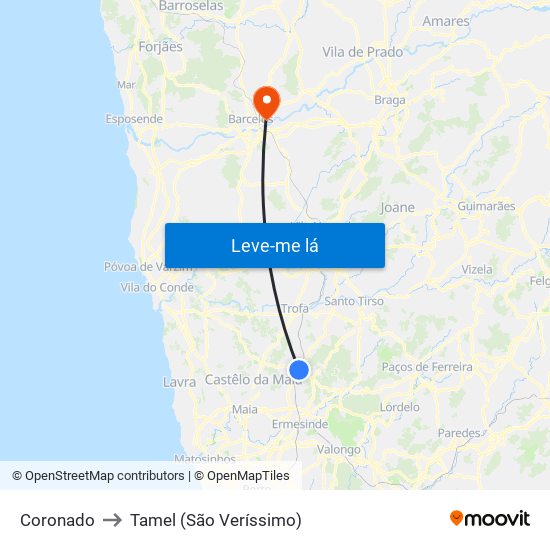 Coronado to Tamel (São Veríssimo) map