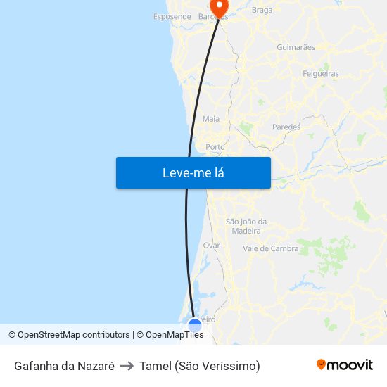 Gafanha da Nazaré to Tamel (São Veríssimo) map