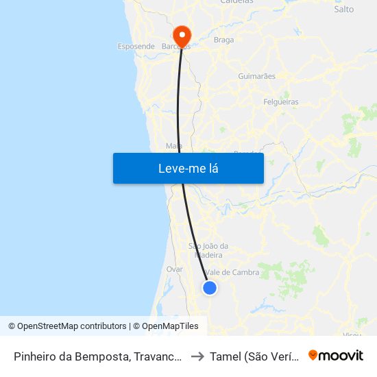 Pinheiro da Bemposta, Travanca e Palmaz to Tamel (São Veríssimo) map
