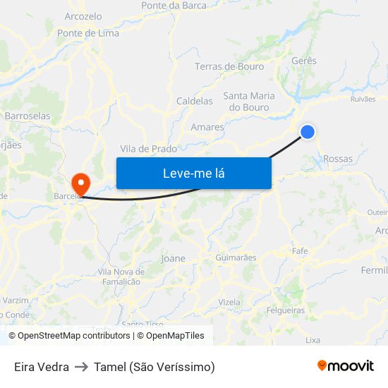 Eira Vedra to Tamel (São Veríssimo) map