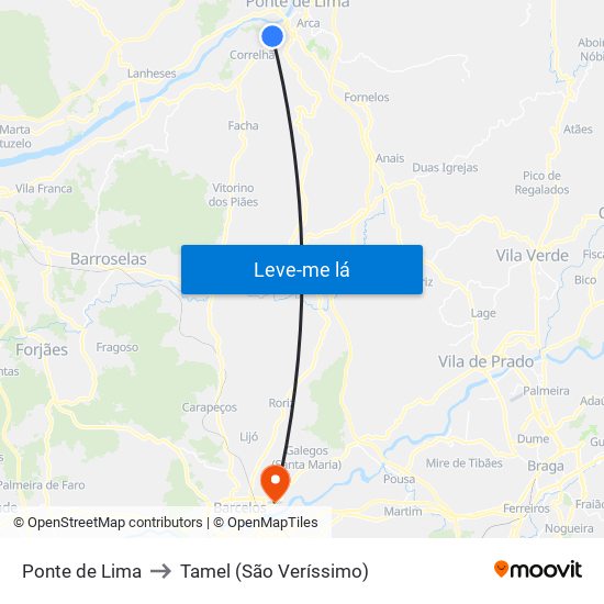 Ponte de Lima to Tamel (São Veríssimo) map