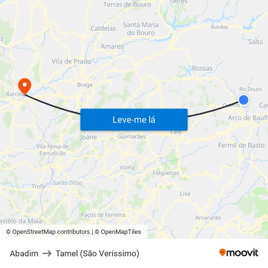 Abadim to Tamel (São Veríssimo) map