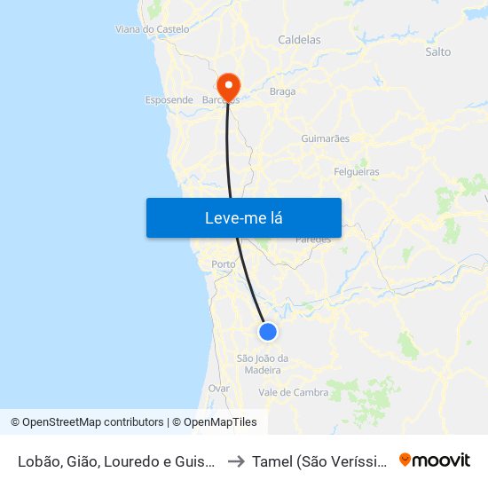 Lobão, Gião, Louredo e Guisande to Tamel (São Veríssimo) map