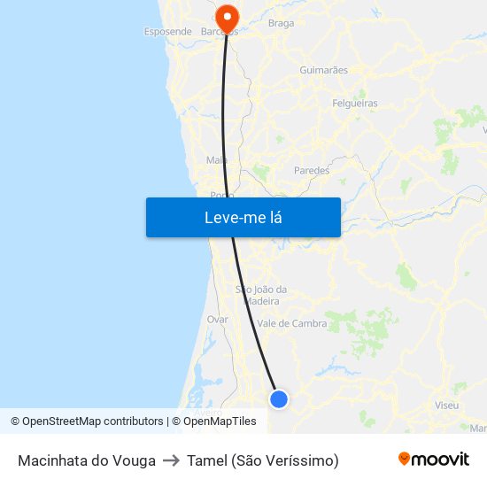 Macinhata do Vouga to Tamel (São Veríssimo) map