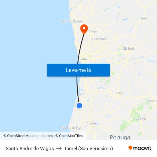 Santo André de Vagos to Tamel (São Veríssimo) map