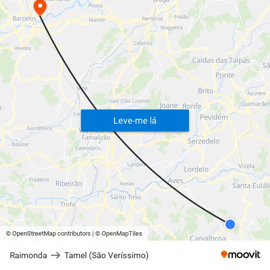 Raimonda to Tamel (São Veríssimo) map